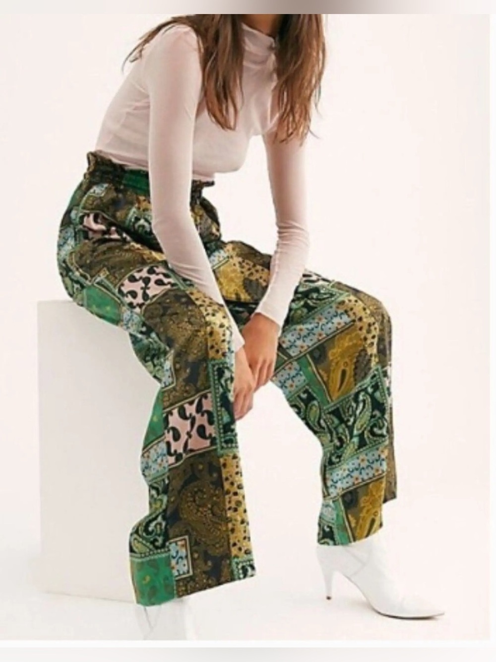 Free People Patch Things Satin Drawstring Pants SZ M